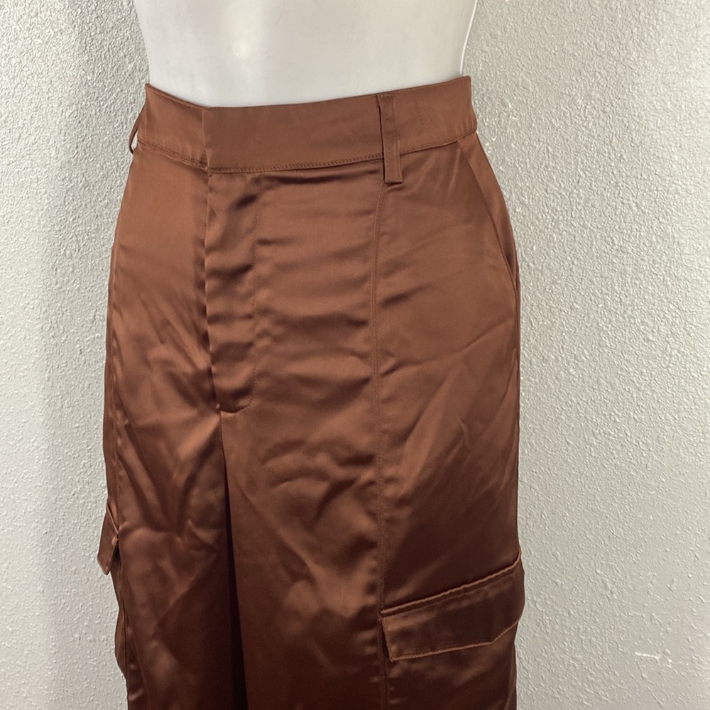 House of Harlow 1960 Chocolate Brown Satin Cargo Pants 8 - Picture 6 of 9